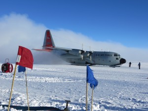 C-130 lands at the South Pole, Nov. 1, 2012.