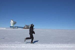 Keith, with the South Pole Telescope in the background.