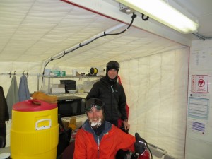 Keith and Ryan in the warming hut at ARA.