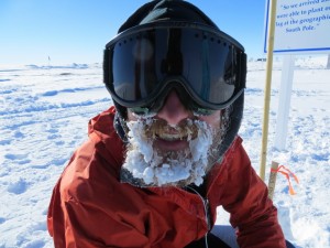Ryan flashes a frosty smile after completing the South Pole Marathon.