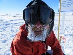 Ryan flashes a frosty smile after completing the South Pole Marathon.