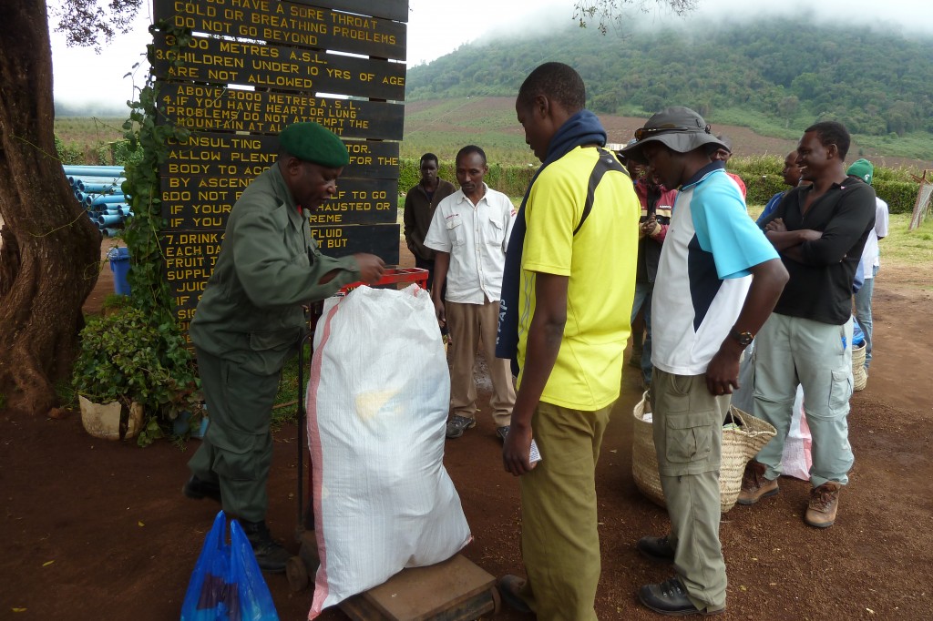 The porters' packs are weighed at the park entrance.