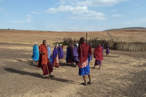 Maasai people and their village.