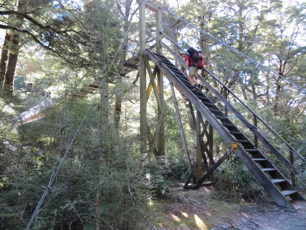 Bridge across a river on the first hut-to-hut hike in Mt. Aspiring National Park.