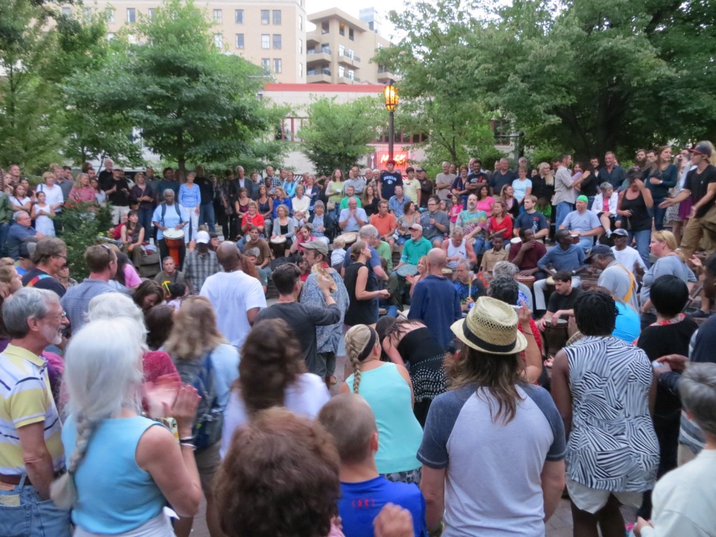 Drum Circle in Asheville--this happens every Friday night downtown!