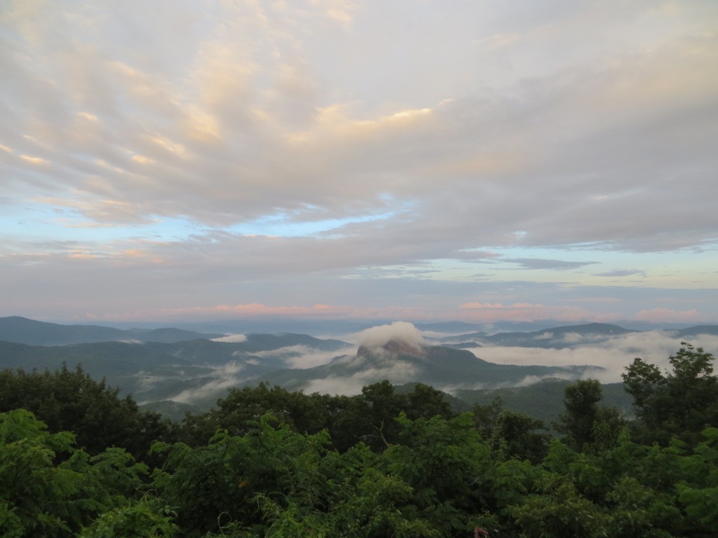 The fog lifted enough on this overcast day to give us a beautiful sunset view of Looking Glass Rock.