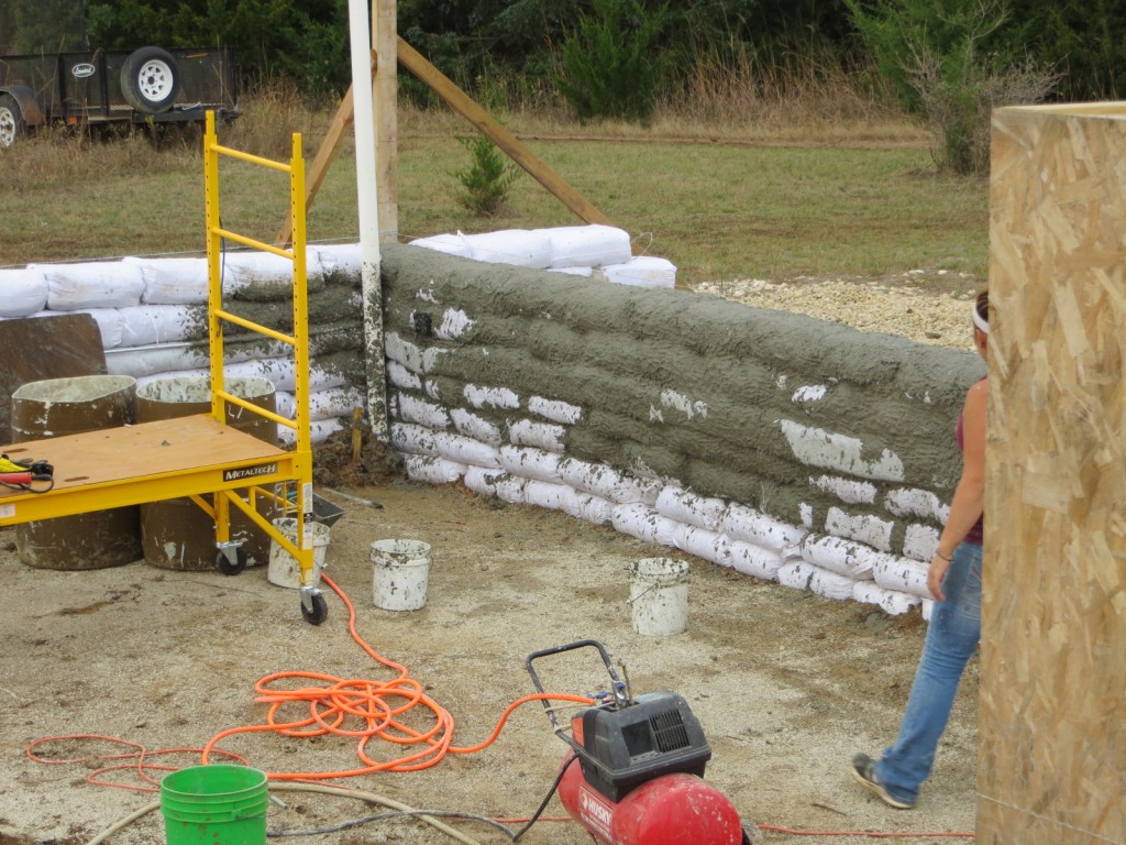 Covering the walls with papercrete.