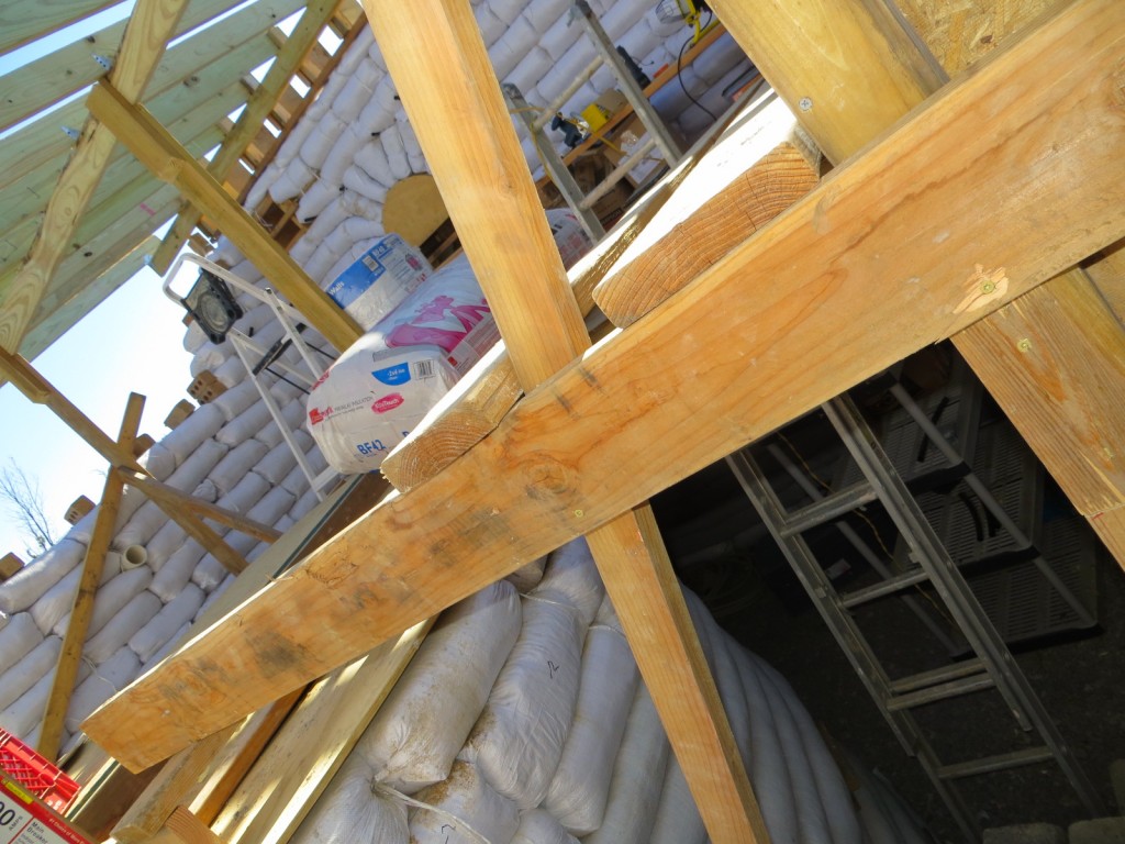 earthbag utility room roof beams