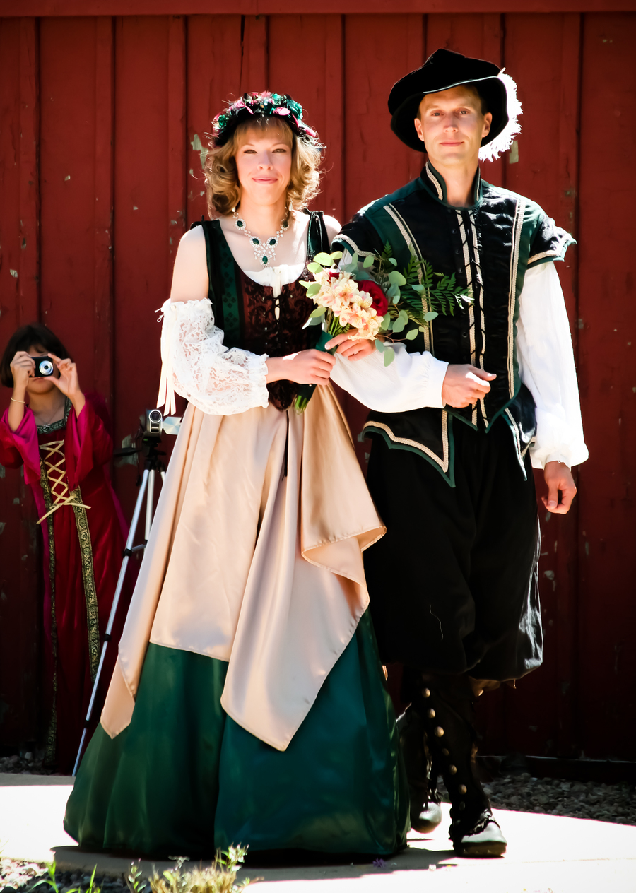 Keith and I in our snazzy costumes. My green skirt? Keith made that.