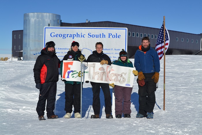 The South Pole Freethinkers brave enough to stand in the cold and squint into the sun.